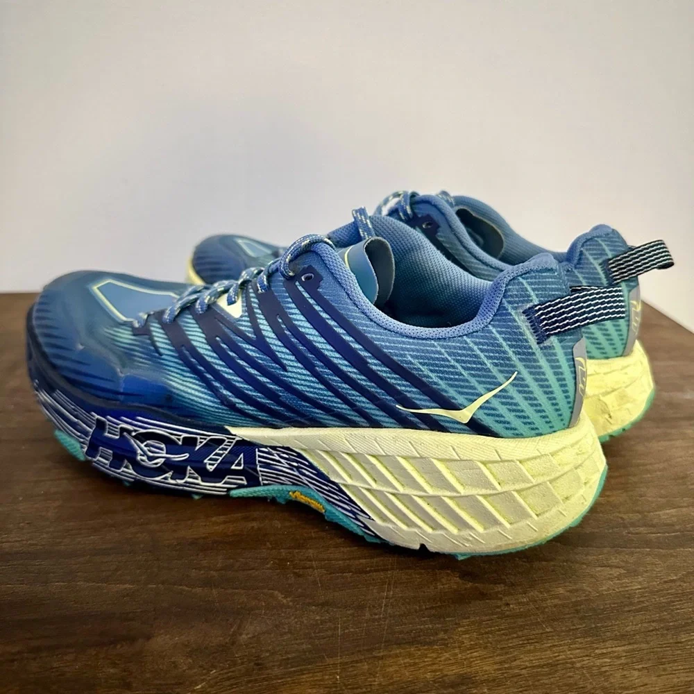 Hoka Speedgoat 4 Shoes Womens 10 Blue Daily Trail Woods Hiking Terrain Vibram - Picture 3 of 9